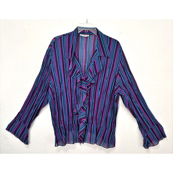 Notations Womens Whimsigoth Button Up Size XL Ruffle Front Blouse Flared Sleeve - Picture 1 of 5